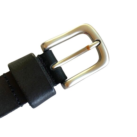 Genuine Leather Perforated Black Belt Silver Buckle Womens Size ML Made in India - Picture 3 of 6